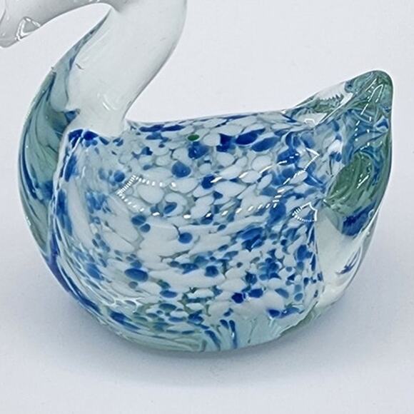 Solid Glass Blue Speckled Duck Goose Swan Paperweight, Desk Shelf Table Decor - Picture 2 of 7